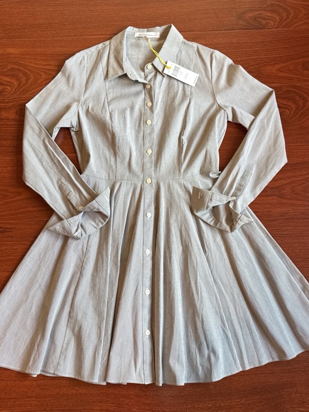 BCBGeneration NWT Indigo Pinstripe Fit & Flare Shirt Dress Size 4